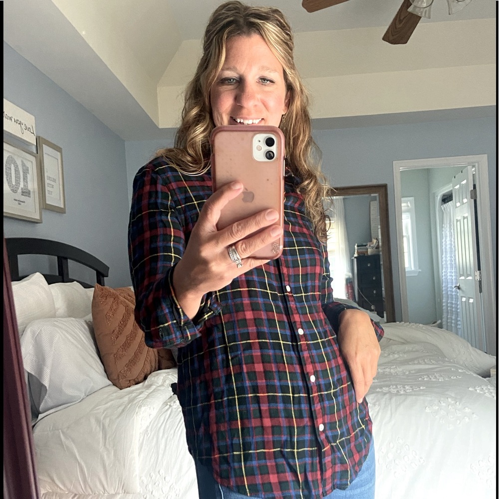 LL Bean signature plaid shirt; size S
